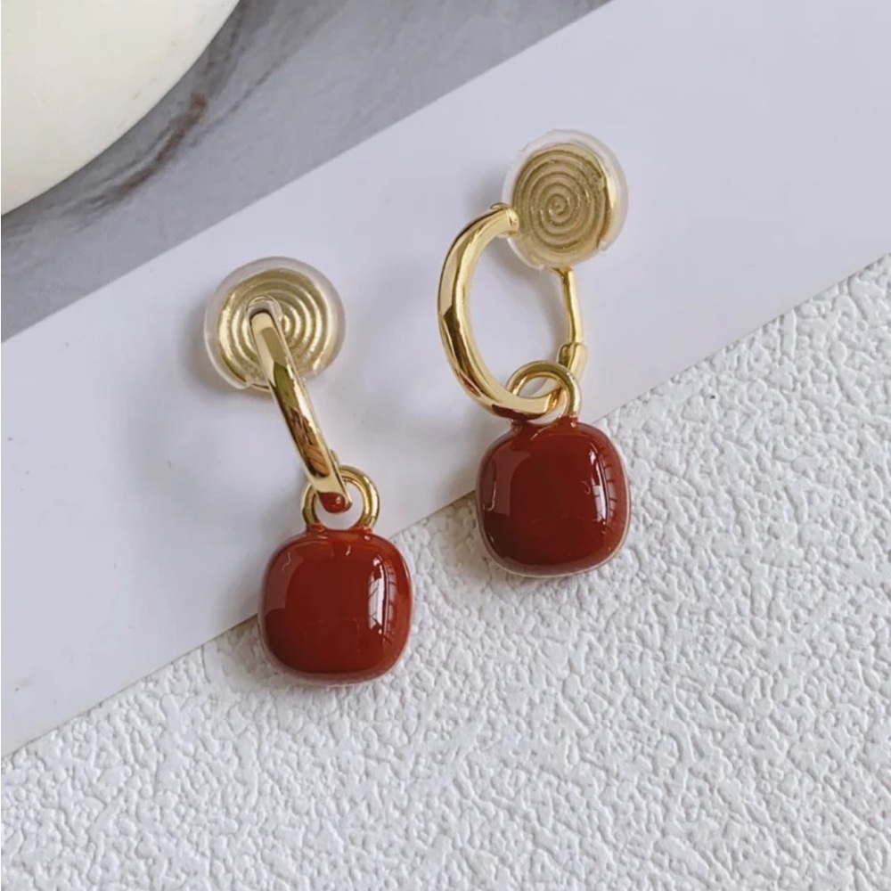 Elegant Gold and Red Drop Earrings